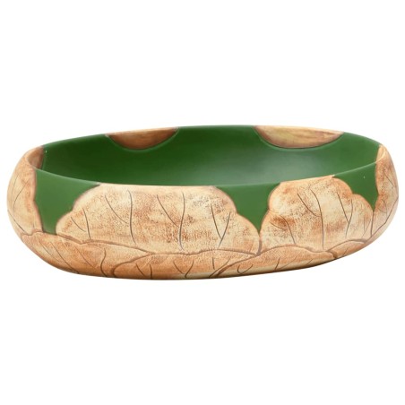 vidaXL Aufsatzwaschbecken Grün und Braun Oval 59x40x15 cm Keramik