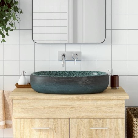 vidaXL Aufsatzwaschbecken Türkis Oval 59x40x14 cm Keramik