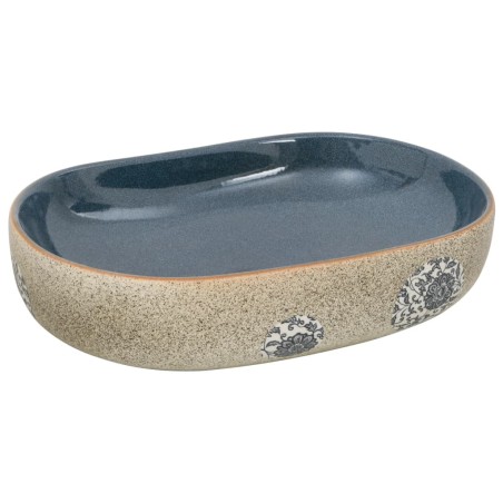 vidaXL Aufsatzwaschbecken Sandfarben Blau Oval 59x40x14 cm Keramik