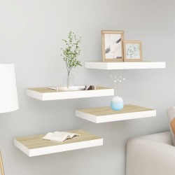 vidaXL Schweberegale 4 Stk. Eichen-Optik und Weiß 40x23x3,8 cm MDF
