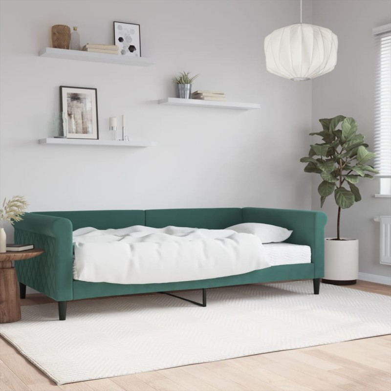 vidaXL Tagesbett mit Matratze Dunkelgrün 100x200 cm Samt vidaXL Tagesbett mit Matratze Dunkelgrün 100x200 cm Samt