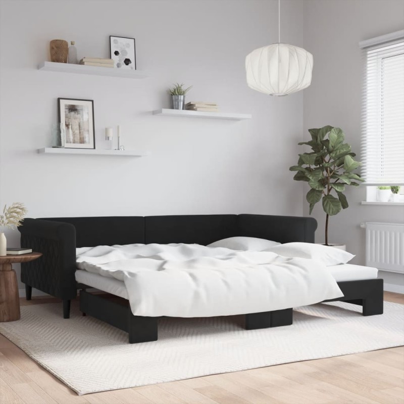 vidaXL Tagesbett Ausziehbar Schwarz 100x200 cm Samt vidaXL Tagesbett Ausziehbar Schwarz 100x200 cm Samt