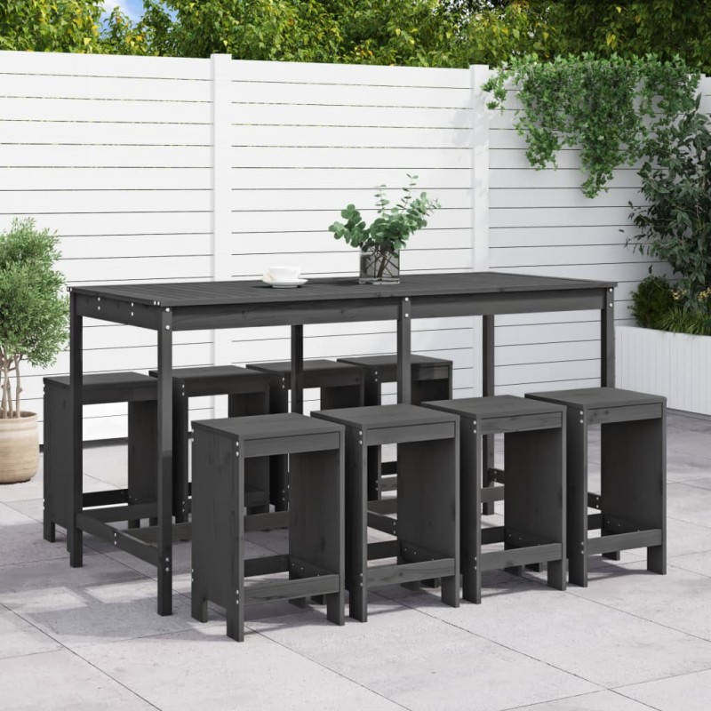 vidaXL 9-tlg. Gartenbar-Set Grau Massivholz Kiefer vidaXL 9-tlg. Gartenbar-Set Grau Massivholz Kiefer