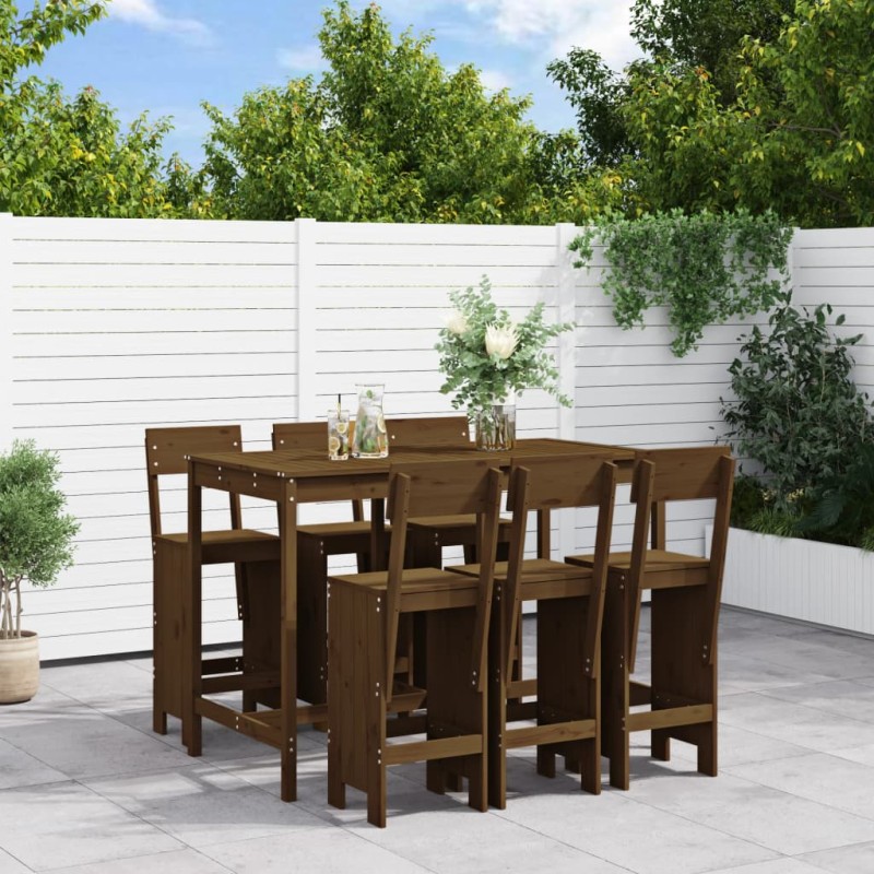 vidaXL 7-tlg. Gartenbar-Set Honigbraun Massivholz Kiefer vidaXL 7-tlg. Gartenbar-Set Honigbraun Massivholz Kiefer