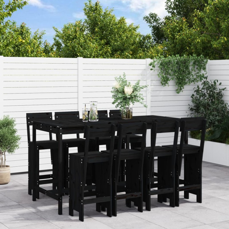 vidaXL 9-tlg. Gartenbar-Set Schwarz Massivholz Kiefer vidaXL 9-tlg. Gartenbar-Set Schwarz Massivholz Kiefer