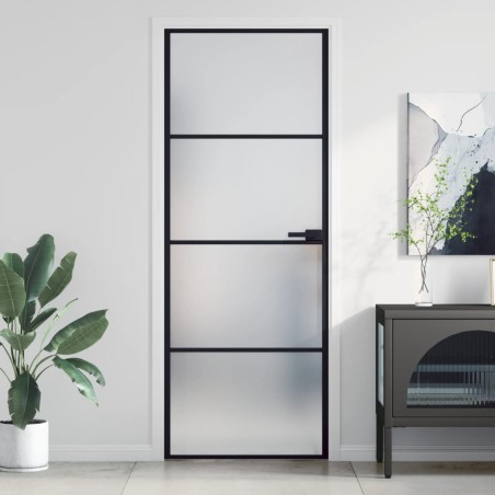 vidaXL Innentür Schlank Schwarz 76x201,5 cm Hartglas und Aluminium