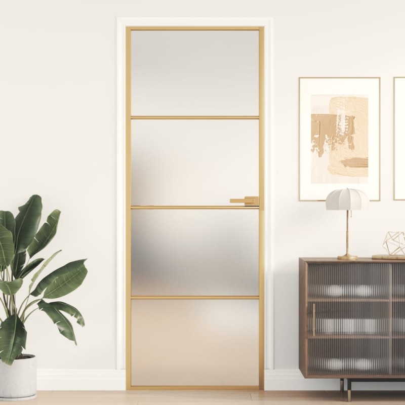 vidaXL Innentür Schlank Golden 76x201,5 cm Hartglas und Aluminium vidaXL Innentür Schlank Golden 76x201,5 cm Hartglas und Aluminium