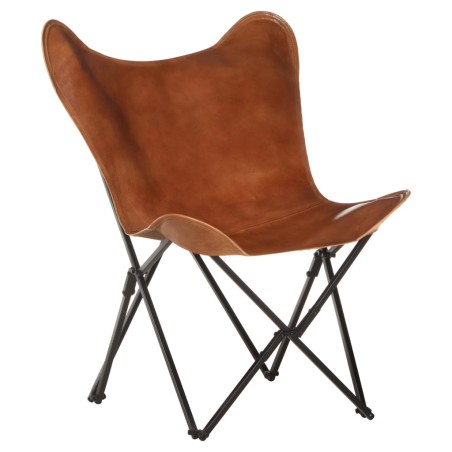 vidaXL Butterfly-Sessel Klappbar Braun Echtleder