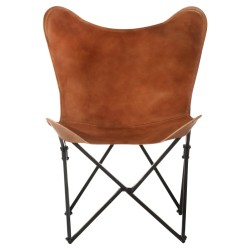 vidaXL Butterfly-Sessel Klappbar Braun Echtleder