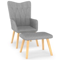 vidaXL Relaxsessel mit Hocker Hellgrau Stoff