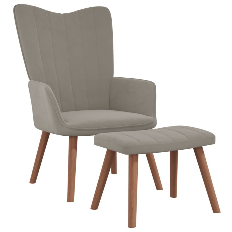 vidaXL Relaxsessel mit Hocker Hellgrau Samt vidaXL Relaxsessel mit Hocker Hellgrau Samt