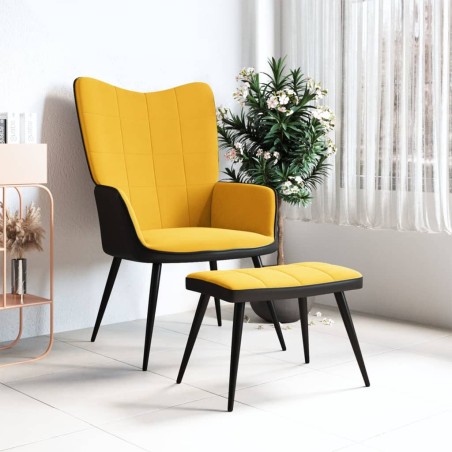 vidaXL Relaxsessel mit Hocker Senfgelb Samt und PVC