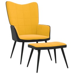vidaXL Relaxsessel mit Hocker Senfgelb Samt und PVC