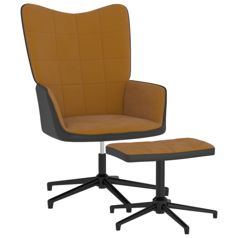 vidaXL Relaxsessel mit Hocker Braun Samt und PVC vidaXL Relaxsessel mit Hocker Braun Samt und PVC