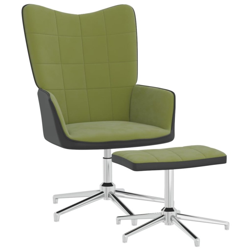 vidaXL Relaxsessel mit Hocker Hellgrün Samt und PVC vidaXL Relaxsessel mit Hocker Hellgrün Samt und PVC