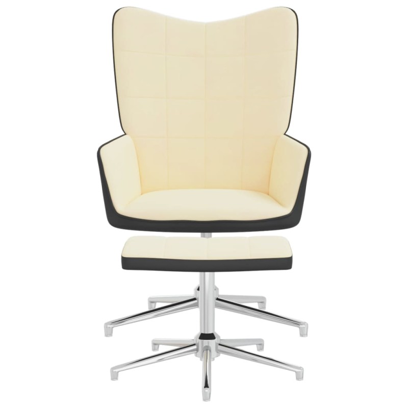 vidaXL Relaxsessel mit Hocker Cremeweiß Samt und PVC vidaXL Relaxsessel mit Hocker Cremeweiß Samt und PVC