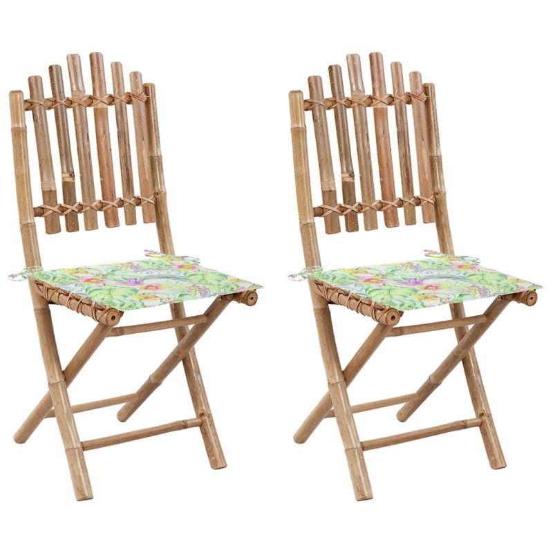 vidaXL Klappbare Gartenstühle 2 Stk. mit Kissen Bambus vidaXL Klappbare Gartenstühle 2 Stk. mit Kissen Bambus
