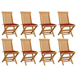 vidaXL Gartenstühle mit Roten Kissen 8 Stk. Massivholz Teak