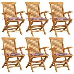 vidaXL Gartenstühle Rote Karomuster-Kissen 6 Stk. Massivholz Teak