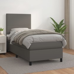 vidaXL Boxspringbett mit Matratze Grau 100x200 cm Kunstleder