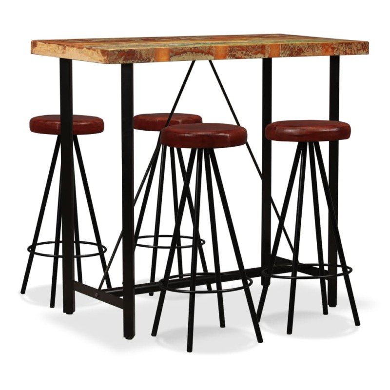 vidaXL 5-tlg. Bar-Set Altholz Massiv und Echtleder vidaXL 5-tlg. Bar-Set Altholz Massiv und Echtleder