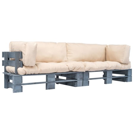vidaXL 2-tlg. Outdoor-Sofa-Set Paletten Kissen Sandfarben Kiefernholz