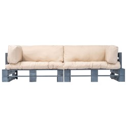 vidaXL 2-tlg. Outdoor-Sofa-Set Paletten Kissen Sandfarben Kiefernholz
