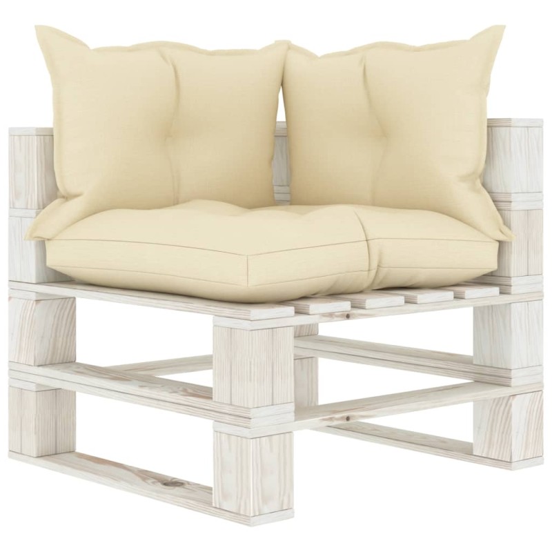 vidaXL Garten-Paletten-Ecksofa mit Kissen in Creme Holz vidaXL Garten-Paletten-Ecksofa mit Kissen in Creme Holz