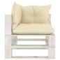 vidaXL Garten-Paletten-Ecksofa mit Kissen in Creme Holz vidaXL Garten-Paletten-Ecksofa mit Kissen in Creme Holz