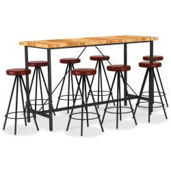 vidaXL 9-tlg. Bar-Set Massivholz Akazie und Echtleder