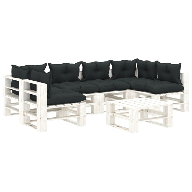 vidaXL 7-tlg. Garten-Lounge-Set Paletten mit Kissen in Anthrazit Holz vidaXL 7-tlg. Garten-Lounge-Set Paletten mit Kissen in Anthrazit Holz