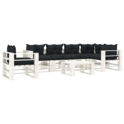 vidaXL 7-tlg. Garten-Lounge-Set Paletten mit Kissen in Anthrazit Holz