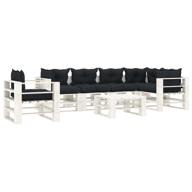 vidaXL 7-tlg. Garten-Lounge-Set Paletten mit Kissen in Anthrazit Holz vidaXL 7-tlg. Garten-Lounge-Set Paletten mit Kissen in Anthrazit Holz