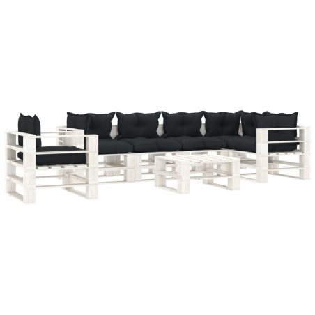 vidaXL 7-tlg. Garten-Lounge-Set Paletten mit Kissen in Anthrazit Holz