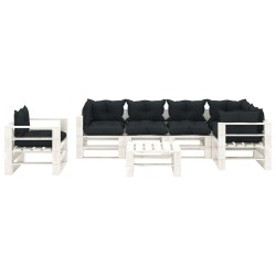 vidaXL 7-tlg. Garten-Lounge-Set Paletten mit Kissen in Anthrazit Holz
