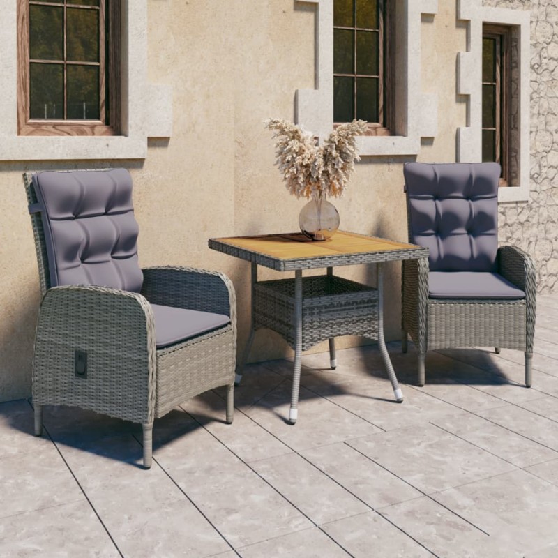 vidaXL 3-tlg. Garten-Essgruppe Poly Rattan und Akazienholz Grau vidaXL 3-tlg. Garten-Essgruppe Poly Rattan und Akazienholz Grau