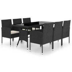vidaXL 7-tlg. Garten-Essgruppe Poly Rattan Schwarz