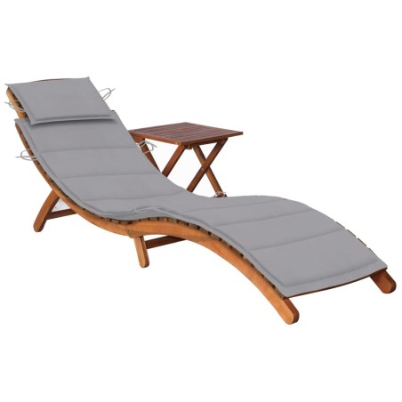 vidaXL Sonnenliege mit Tisch und Auflage Massivholz Akazie 