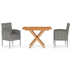 vidaXL 3-tlg. Garten-Essgruppe Poly Rattan & Massivholz Akazie