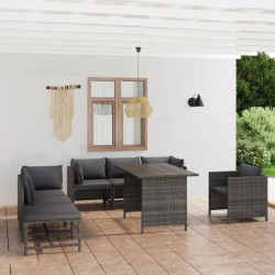 vidaXL 8-tlg. Garten-Lounge-Set mit Kissen Poly Rattan Grau