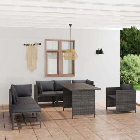 vidaXL 8-tlg. Garten-Lounge-Set mit Kissen Poly Rattan Grau
