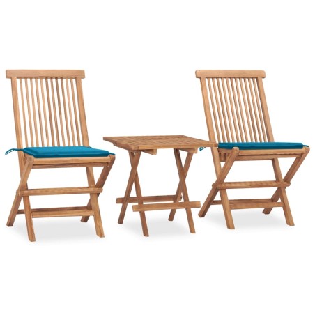 vidaXL 3-tlg. Garten-Essgruppe mit Kissen Klappbar Massivholz Teak