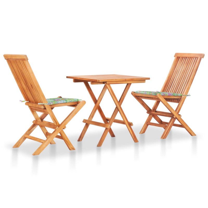 vidaXL 3-tlg. Bistro-Set mit Kissen Blattmuster Massivholz Teak vidaXL 3-tlg. Bistro-Set mit Kissen Blattmuster Massivholz Teak