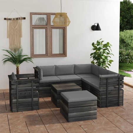 vidaXL 8-tlg. Garten-Sofagarnitur aus Paletten mit Kissen Kiefernholz