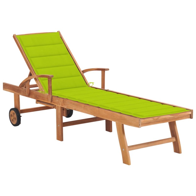 vidaXL Sonnenliege mit Auflage Hellgrün Massivholz Teak vidaXL Sonnenliege mit Auflage Hellgrün Massivholz Teak