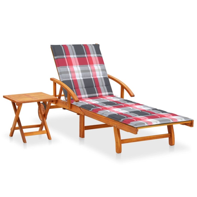 vidaXL Sonnenliege mit Tisch und Auflage Akazie Massivholz vidaXL Sonnenliege mit Tisch und Auflage Akazie Massivholz
