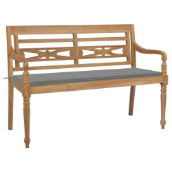 vidaXL Batavia-Gartenbank mit Grauer Auflage 150 cm Massivholz Teak 