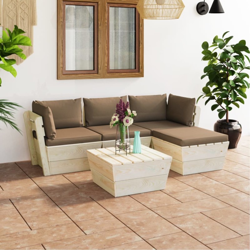 vidaXL 5-tlg. Garten-Sofagarnitur aus Paletten mit Kissen Fichtenholz vidaXL 5-tlg. Garten-Sofagarnitur aus Paletten mit Kissen Fichtenholz