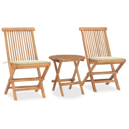 vidaXL 3-tlg. Garten-Essgruppe mit Kissen Klappbar Massivholz Teak