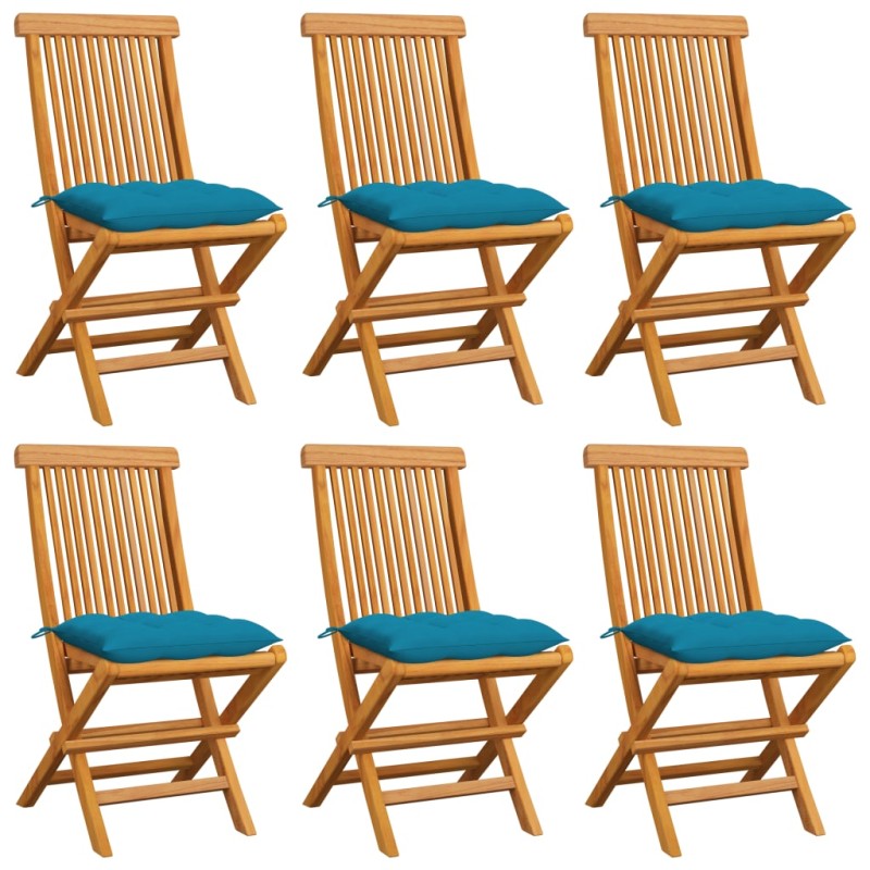 vidaXL Gartenstühle mit Hellblauen Kissen 6 Stk. Massivholz Teak vidaXL Gartenstühle mit Hellblauen Kissen 6 Stk. Massivholz Teak